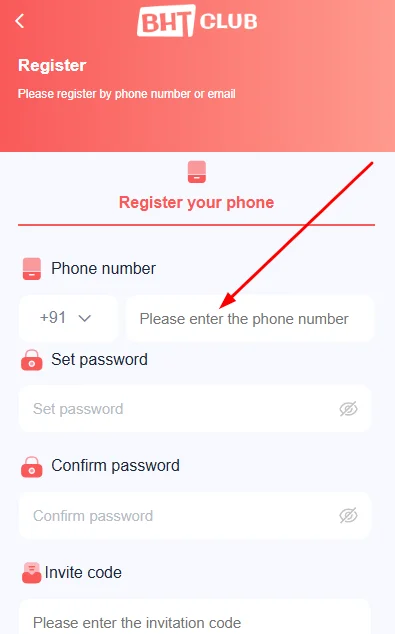Enter mobile number for registration